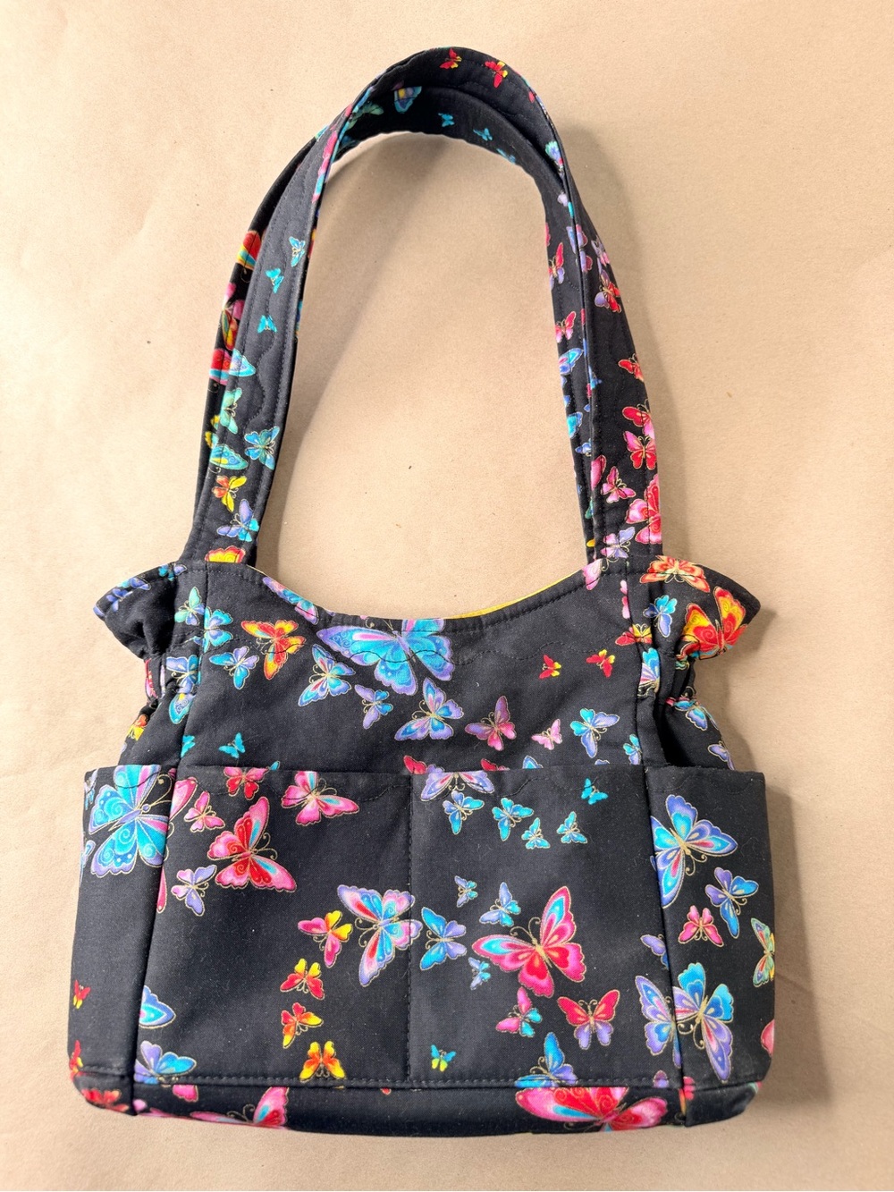 Hand crafted black butterfly fabric purse